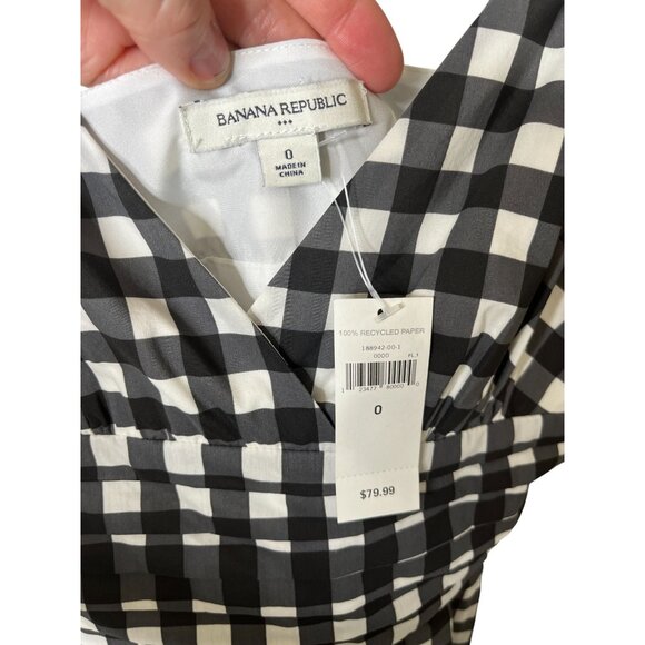 Banana Republic Black white Gingham Plaid Sundress Dress A-Line NWT Size 0 - Picture 5 of 11
